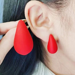 Resin Tear Drop Red Silver Anti Tarnish Stud Earring For Women