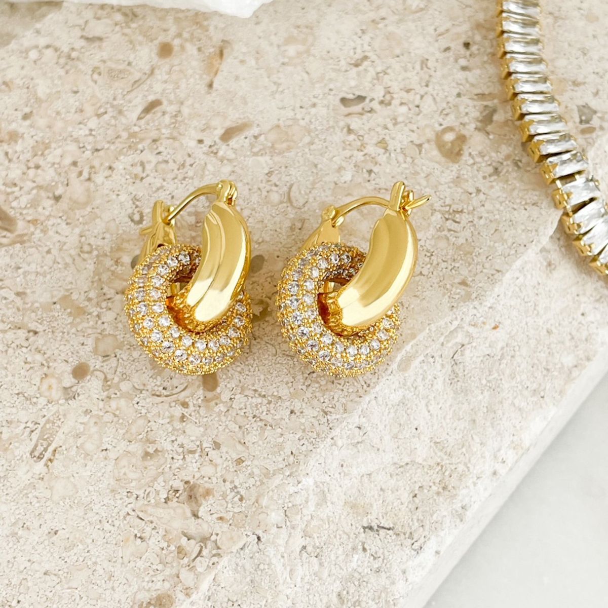 Pave Interlock Gold Cubic zirconia Hoop Earring for Women