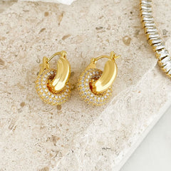 Pave Interlock Gold Cubic zirconia Hoop Earring for Women