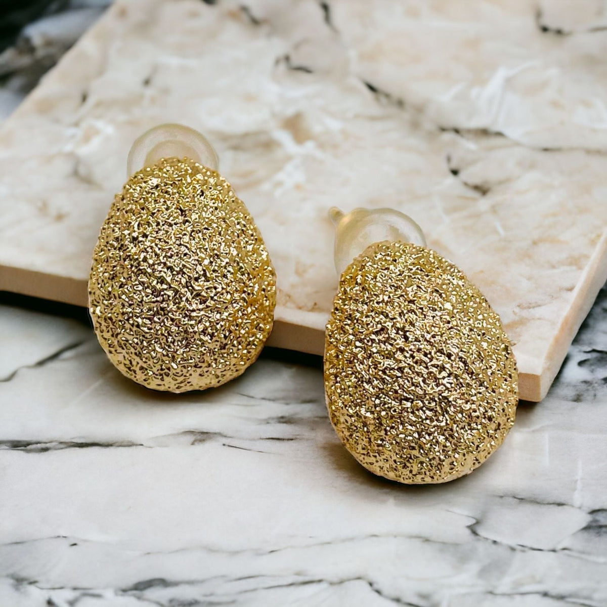 Frosted Ball Cubic Zirconia 18K Gold Anti Tarnish Stud Earring Pair For Women