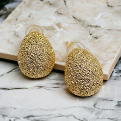 Frosted Ball Cubic Zirconia 18K Gold Anti Tarnish Stud Earring Pair For Women