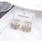 Cubic Zirconia 18K Gold Anti Tarnish Stainless Steel Dangler Stud Earring For Women