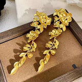 Flower Leaf Glossy 18K Gold Anti Tarnish Dangler Earring For Women