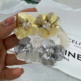 Filigree Flower Cubic Zirconia 18K Gold Anti Tarnish Stud Earring For Women