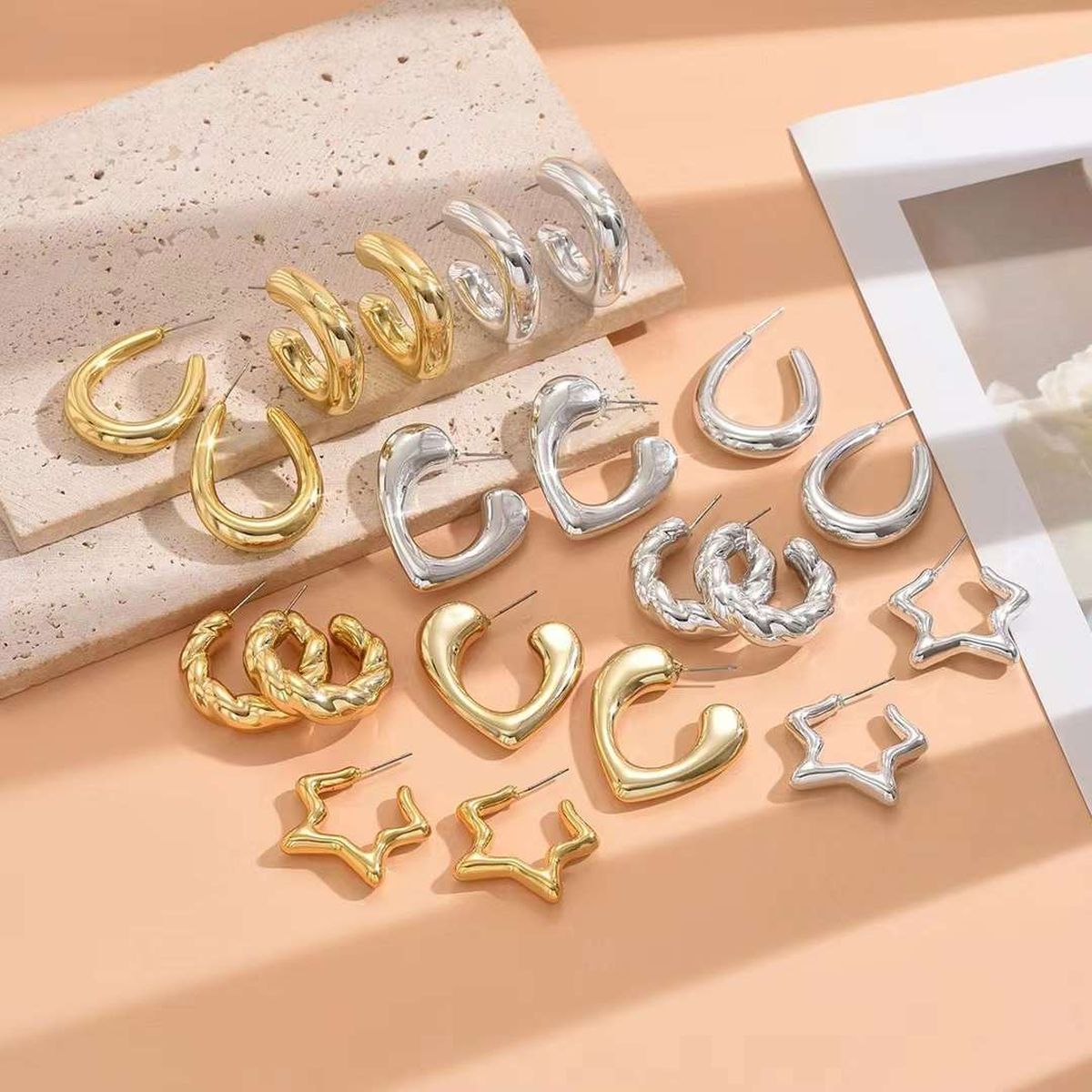 Glossy Square 18K Gold Anti Tarnish Hoop Earring For Women