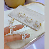 Ribbon Bow Pearl White 18K Gold Anti Tarnish Hoop Earring For Women