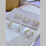 Ribbon Bow Pearl White 18K Gold Anti Tarnish Hoop Earring For Women