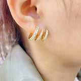 Layer Cubic Zirconia 18K Gold Anti Tarnish Hoop Stud Earring For Women