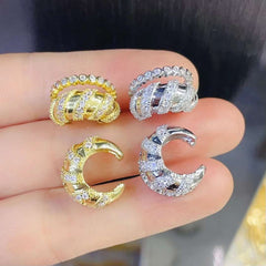 Dual Layer Cubic Zirconia Silver Anti Tarnish Ear Cuff Earring For Women