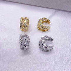 Dual Layer Cubic Zirconia Silver Anti Tarnish Ear Cuff Earring For Women