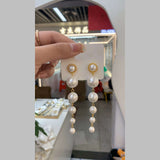 Pearl Chain White 18K Gold Anti Tarnish Dangler Earring For Women