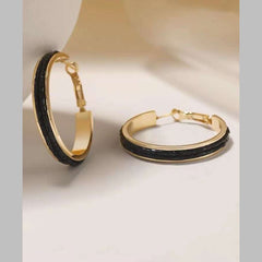 Simple Enamel Black 18K Gold Anti Tarnish Hoop Earring For Women
