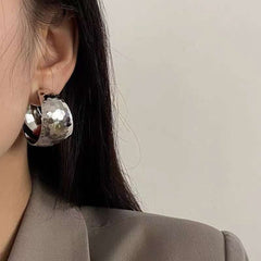 Dented 18K Gold Anti Tarnish Hoop Earring For Women