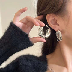 Glossy 18K Gold Anti Tarnish Hoop Earring For Women