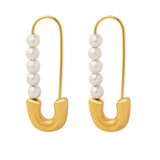 Safety Pink Pearl White 18K Gold Stainless Steel Anti Tarnish Hoop Stud Earring For Women