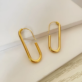 Simple Oval 18K Gold Stainless Steel Anti Tarnish Hoop Earring For Women