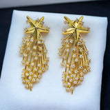 Star Filigree Cubic Zirconia 18K Gold Anti Tarnish Dangler Earring For Women