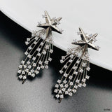 Star Filigree Cubic Zirconia 18K Gold Anti Tarnish Dangler Earring For Women