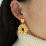 Oval filigree 18K Gold Anti Tarnish Dangler Earring For Women