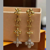 Clover Flower 18K Gold Silver Cubic Zirconia Anti Tarnish Dangler Tassel Earring For Women