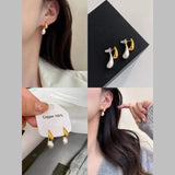 Two Tone Dual Drop 18K Gold White Pearl Anti Tarnish Stud Drop Earring For Women
