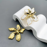 Flower Enamel White 18K Gold Anti Tarnish Stud Earring For Women