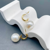 casual Pearl White 18K Gold Anti Tarnish Drop Hoop Earring For Women