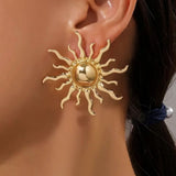 Sun 18K Gold Anti Tarnish Stud Earring For Women