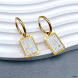 Rectangle White 18K Gold Enamel Stainless Steel Hoop Dangler Earring For Women