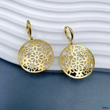 Filigree Flower 18K Gold Stainless Steel Dangler Hoop Earring For Women