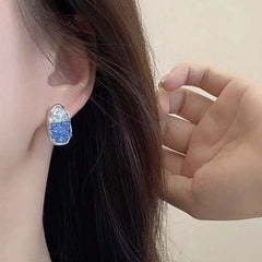 Oval Blue Silver Cubic Zirconia Crystal Anti Tarnish Stud Earring