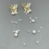 Butterfly White 18K Gold Pearl Cubic Zirconia Anti Tarnish Tassel Dangler Earring For Women