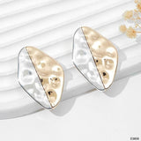 Dented Rhombus Multi 18K Gold Silver Stainless Steel Stud Dangler Earring For Women