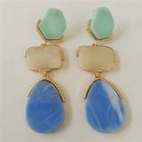 Green Grey Blue Drop 18K Gold Acrylic Anti Tarnish Dangler Drop Earring For Women