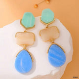 Green Grey Blue Drop 18K Gold Acrylic Anti Tarnish Dangler Drop Earring For Women