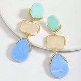 Green Grey Blue Drop 18K Gold Acrylic Anti Tarnish Dangler Drop Earring For Women