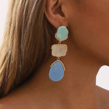 Green Grey Blue Drop 18K Gold Acrylic Anti Tarnish Dangler Drop Earring For Women