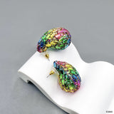 Paisley Tear Drop Rainbow Multi 18K Gold Crystal Anti Tarnish Stud Earring For Women