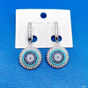 Sun Evil Eye Blue Silver Cubic Zirconia Crystal Anti Tarnish Dangler Hoop Earring For Women