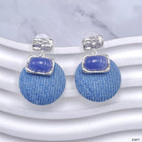 Round Rectangle Blue Silver Anti Tarnish Dangler Earring For Women