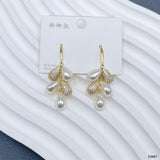 Drop Pearl Sutted White 18K Gold Cubic Zirconia Anti Tarnish Dangler Earring For Women