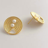 Woven Basket Pearl White 18K Gold Anti Tarnish Stud Earring For Women