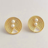 Woven Basket Pearl White 18K Gold Anti Tarnish Stud Earring For Women