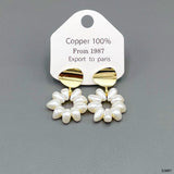 Flower White 18K Gold Pearl Anti Tarnish Dangler Drop Earring For Women