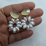 Flower White 18K Gold Pearl Anti Tarnish Dangler Drop Earring For Women