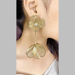 Flower Filigree Cubic Zirconia 18K Gold Anti Tarnish Tassel Dangler Earring For Women