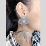 Flower Filigree Cubic Zirconia Silver Anti Tarnish Tassel Dangler Earring For Women