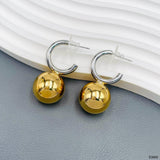 Ball 18K Gold Silver Anti Tarnish Hoop Drop Earring For Women