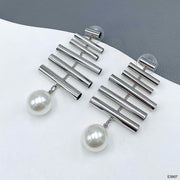 Pipe Steel White Silver Pearl Anti Tarnish Dangler Earring For Women