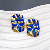 Oval Blue 18K Gold Enamel Anti Tarnish Stud Stainless Steel Earring For Women